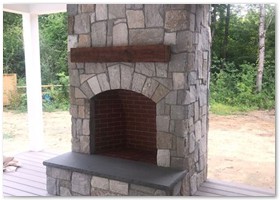 Custom Pool House Construction with Stone Fireplace in NH.