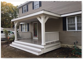 EXTERIOR RENOVATION - We removed an old Portico off the front of the house and built a new 8 x 16 Farmers Porch. We removed an old Portico off the front of the house and built a new 8 x 16 Farmers Porch.
